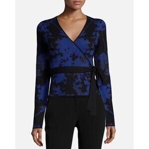 Diane Von Furstenberg Kyla Floral Wrap Sweater Merino Wool L